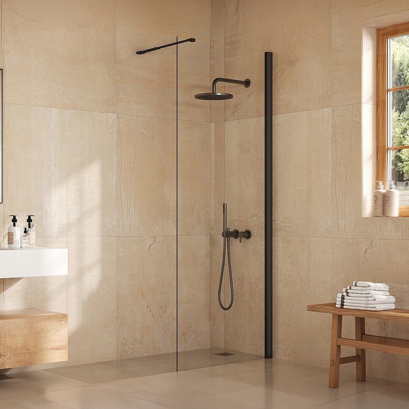 Ścianka prysznicowa do kabiny walk-in - Czarny mat - Szkło 5 mm - 80x200 cm - DAREN