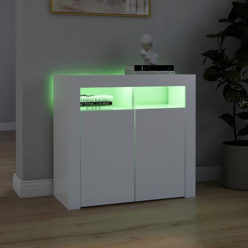 vidaXL Credenza con Luci LED Bianca 80x35x75 cm - 4