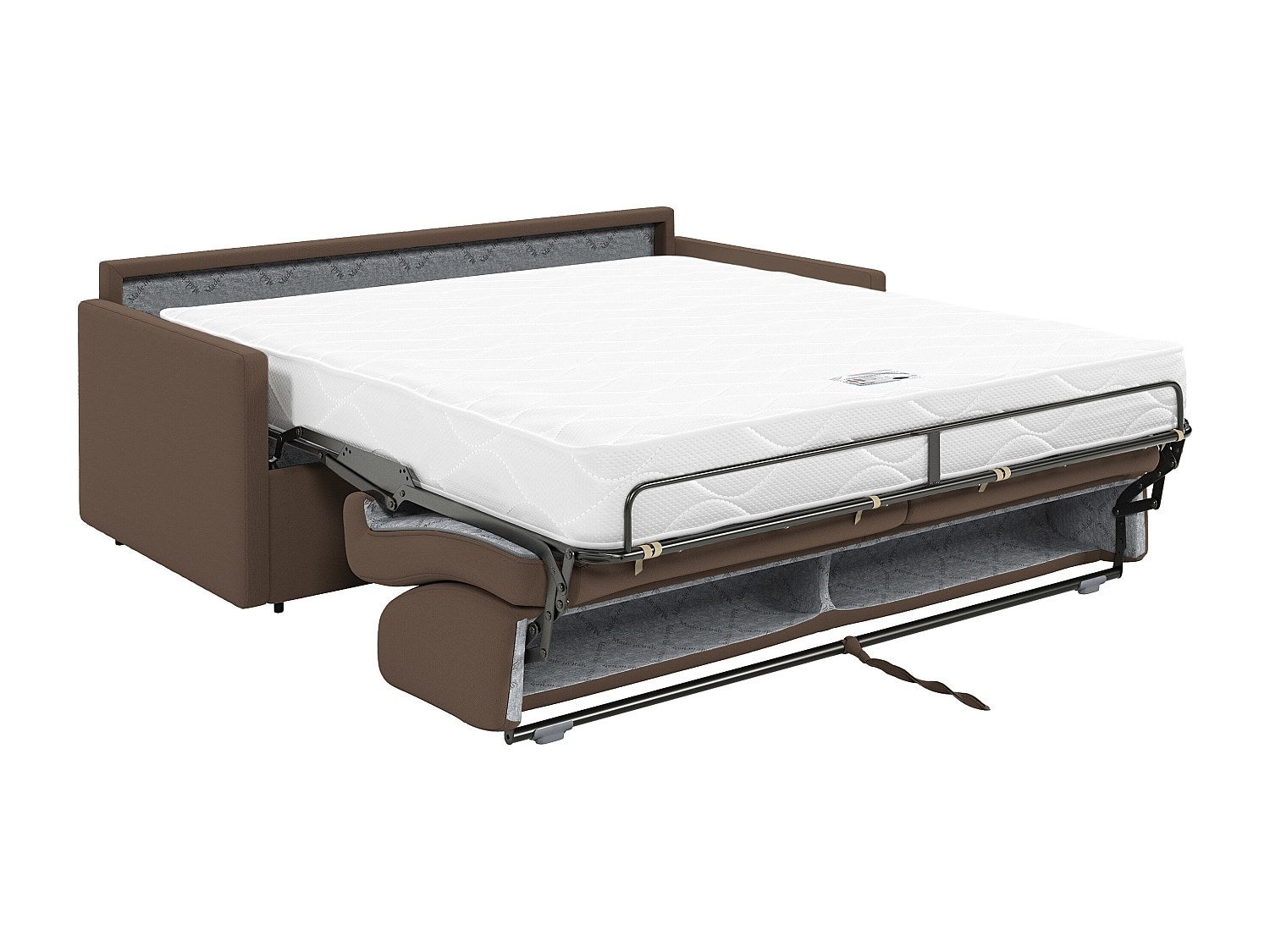 Canapé 3 places convertible express en tissu marron - Couchage à lattes larges 140 cm - Matelas 18 cm CALIFE - 4
