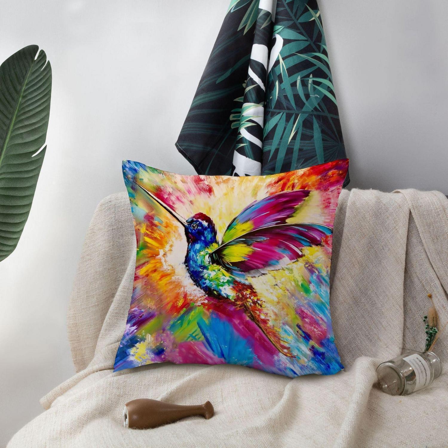 Housse de coussin 40x40 cm motif colibri multicolore | Leroy Merlin