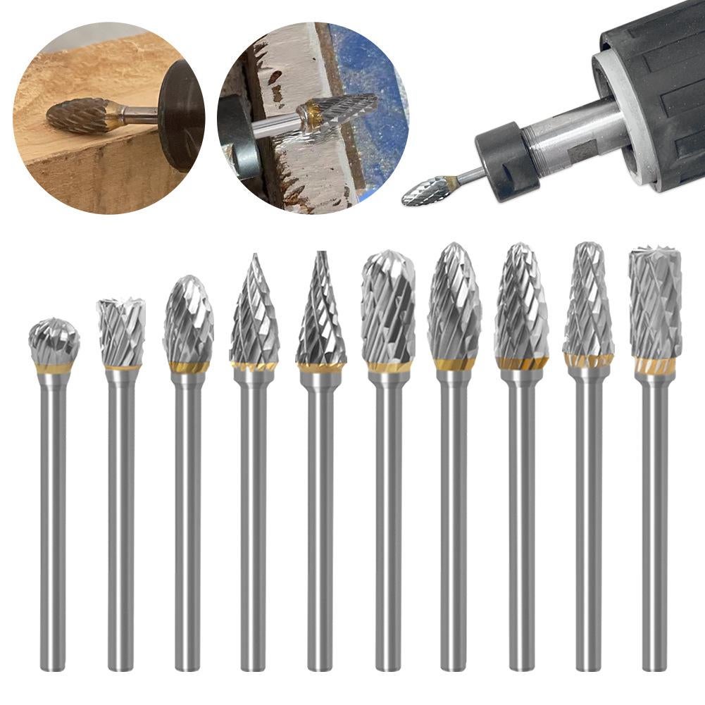 Jeu De 10 Fraises Rotatives En Carbure De Tungstène Pour Dremel - Tige 1/8" Double Coupe Idéales Pour Sculpture Bois, Gravure & Travail Métal
