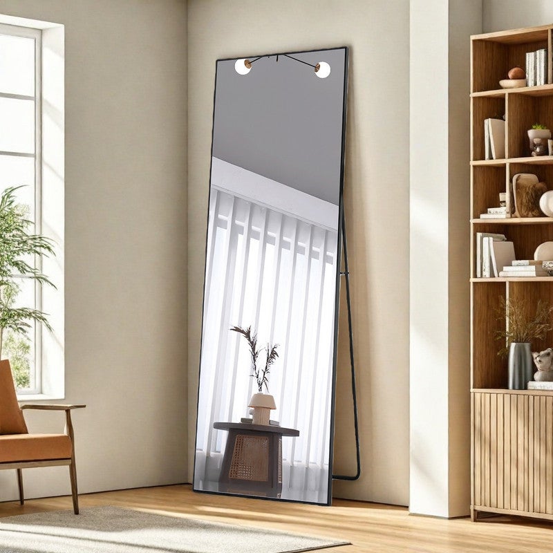Miroir sur pied 162x53 cm, Miroir rectangulaire, Miroir de maquillage, Cadre en alliage d’aluminium, Verre trempé, pour chambre, dressing, Noir - 3