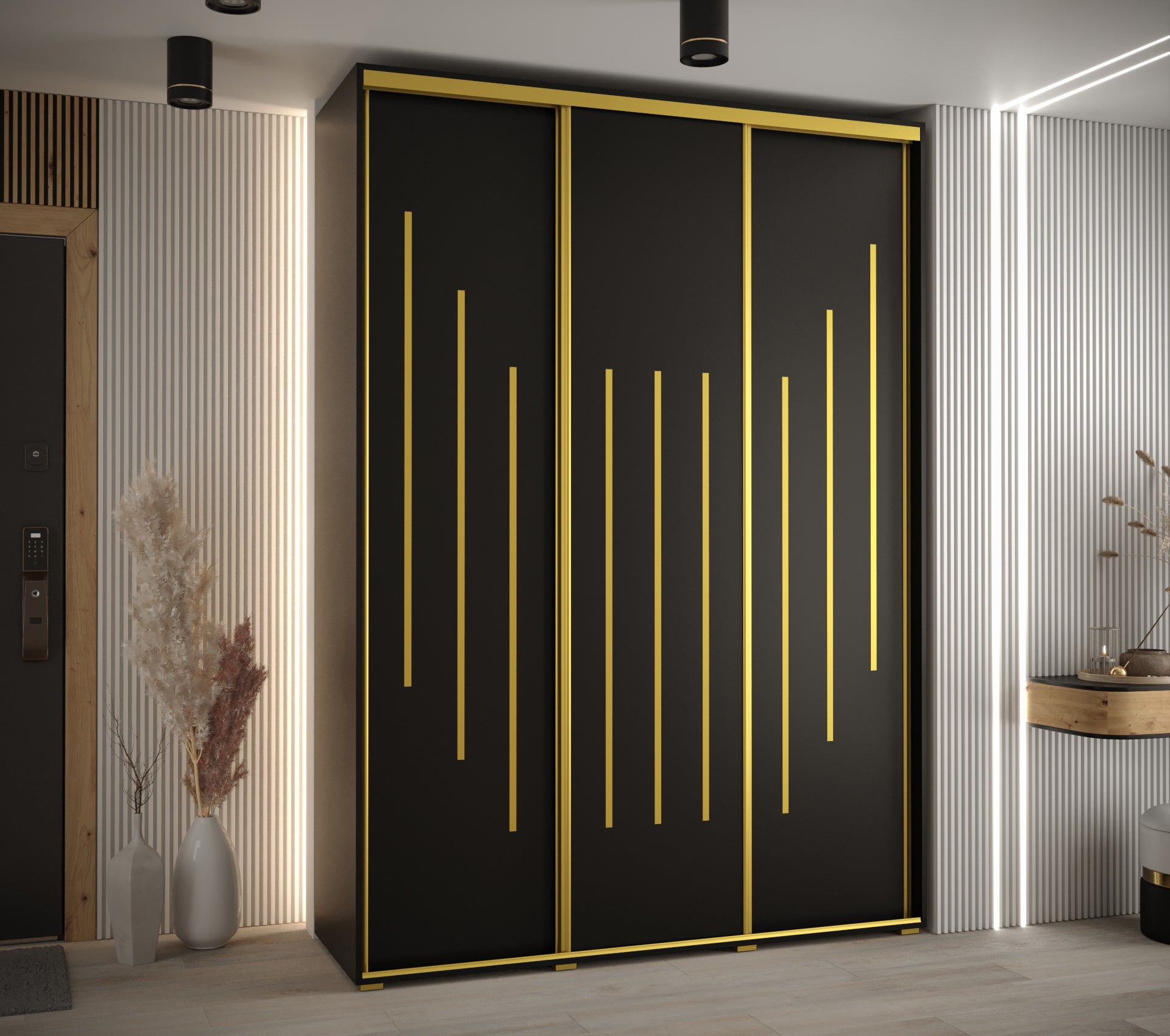 Szafa przesuwna wysoka Davos 12 180 x 60 x 235,2 cm czarny + czarny + u. złoty - Abiks Meble - 2