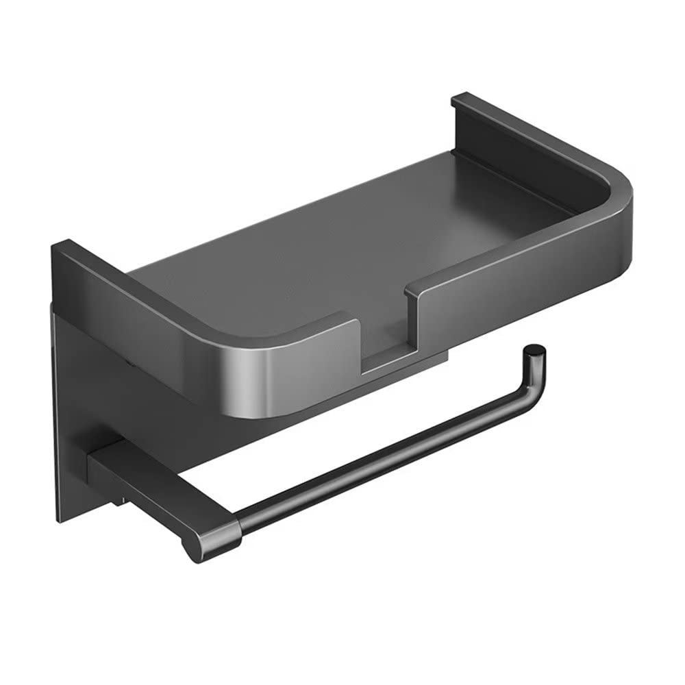 Porta Carta Igienica Doppio HANFU - In Alluminio, Con Ripiano, Adesivo O Viti, Argento