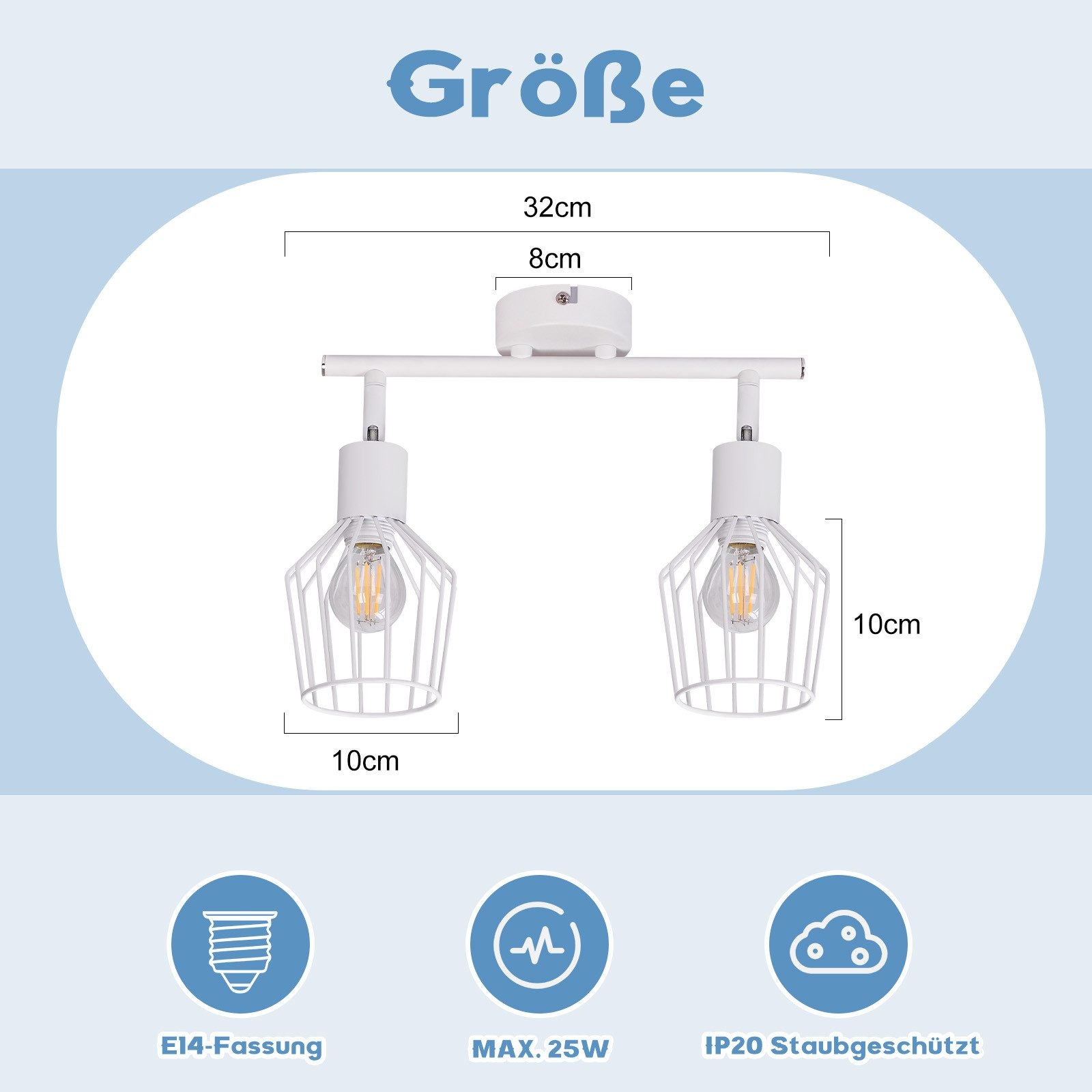 NETTLIFE Foco de Techo，2 luces E14 - Metal, Lámpara de Pasillo Industrial Giratoria 350°, Aplique de Pared para Pasillo y Sala de Estar, Blanco - 5