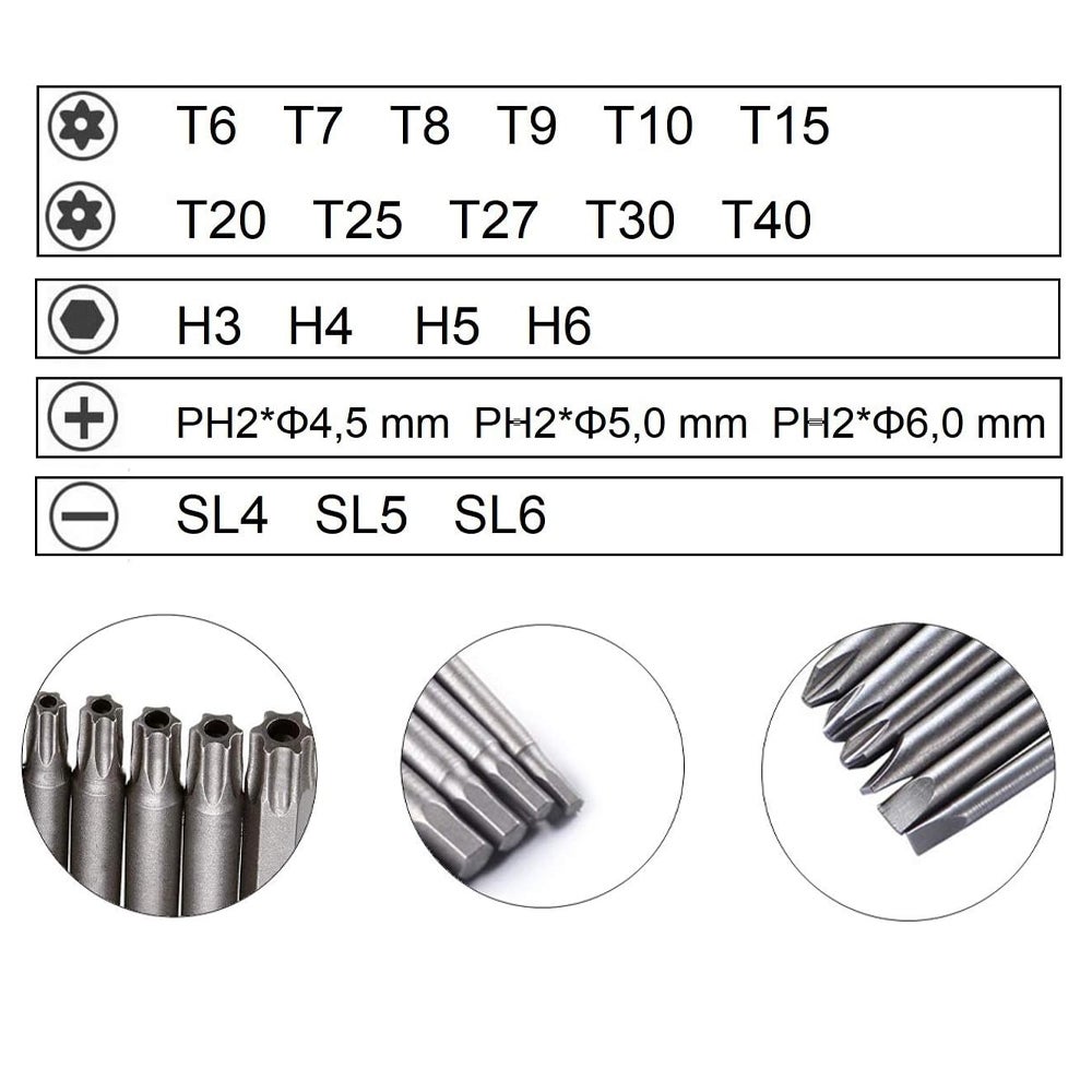 Embout Visseuse Embouts De Tournevis 21 Pièces. Embout De Vissage Magnetique 100mm Long. Torx T6-T40. Hexagonal Embouts Torx T6 à T40