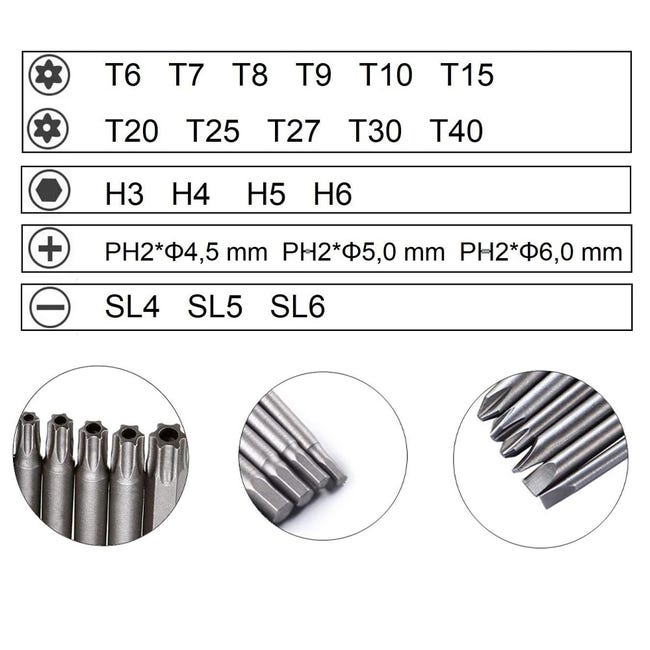 Embout Visseuse Embouts De Tournevis 21 Pièces. Embout De Vissage Magnetique 100mm Long. Torx T6-T40. Hexagonal Embouts Torx T6 à T40 Embout Visseuse Embouts De Tournevis 21 Pièces. Embout De Vissage Magnetique 100mm Long. Torx T6-T40. Hexagonal Embouts Torx T6 à T40