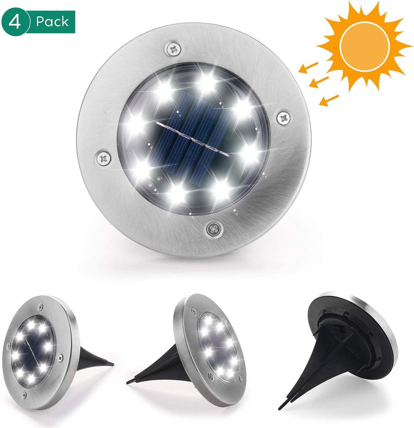 Zestaw 4 lamp solarnych podłogowych z 10 diodami LED, do ogrodu, na zewnątrz, IP65, wodoodporna lampa solarna zewnętrzna, zimna biel