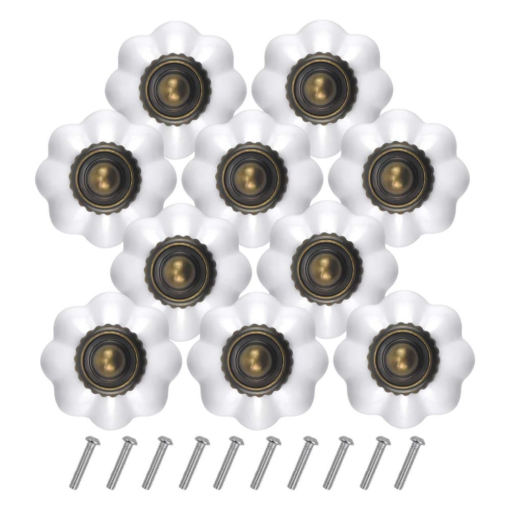 Zestaw 10 białych gałek do szuflad z dyni, okrągłych gałek meblowych, odpowiednich do drzwi sypialni dziecięcych, szaf, kuchni （30 mm）.