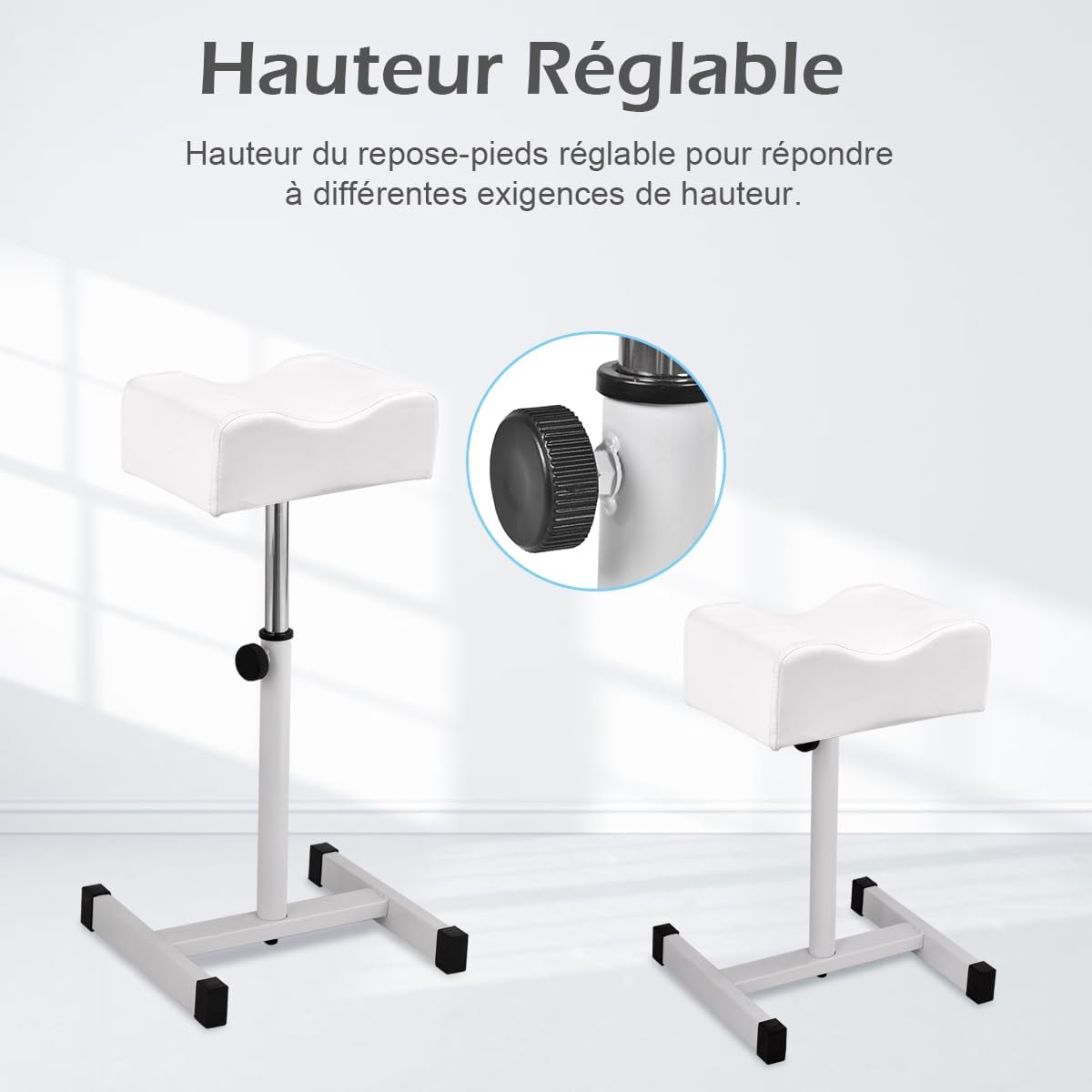 Stołek do Pedicure z Regulacją Wysokości i Miękką Poduszką, Podnóżek do Profesjonalnego Pedicure w Salonie Spa, Biały