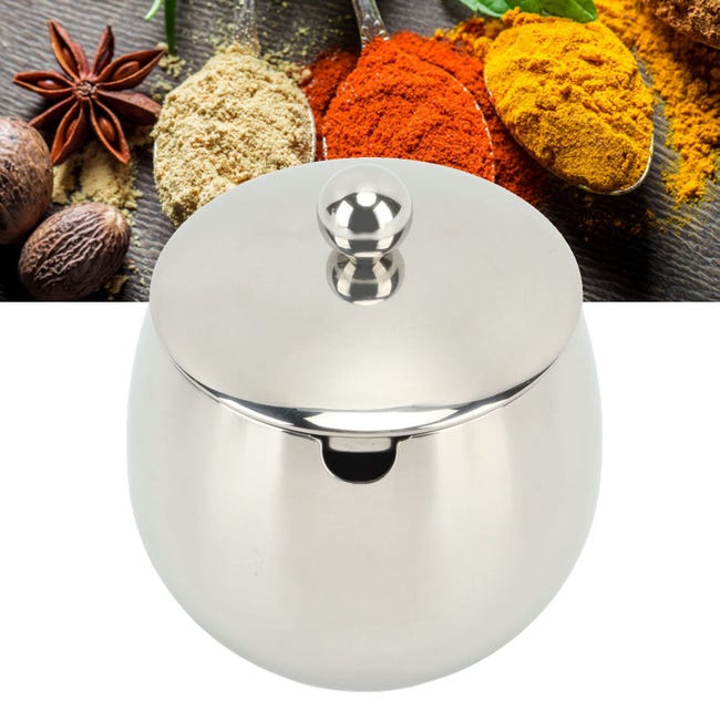 Zuccheriera In Acciaio Inossidabile 370ml - Con Coperchio E Cucchiaio Zuccheriera In Acciaio Inossidabile 370ml - Con Coperchio E Cucchiaio