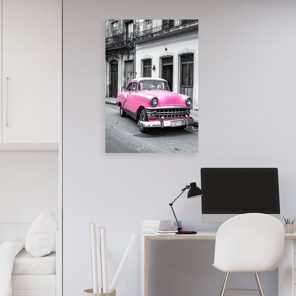 Obraz do salonu sypialni kuchni biura, Różowy retro samochód zaparkowany na ulicy na Kubie 20x30