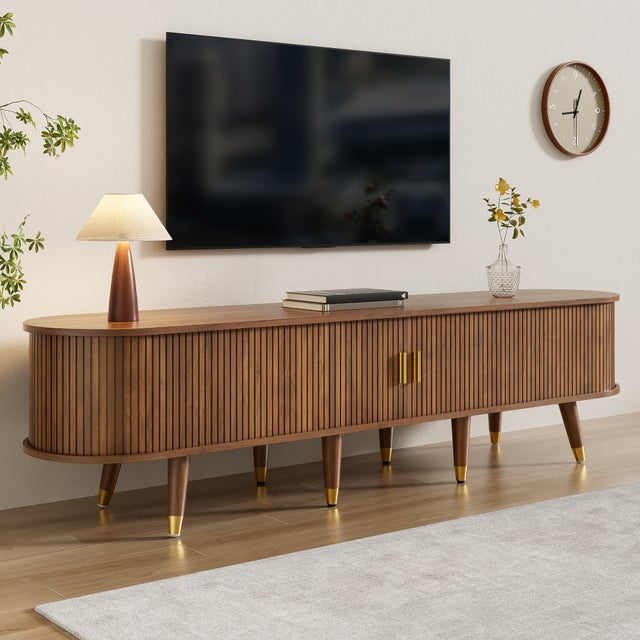 Meuble TV ébénisterie Merisier Massif – Ton Noyer Clair, 155 Cm De Haut, Pour 40"