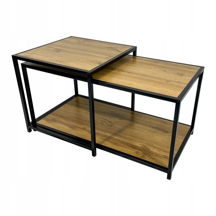 Zestaw 2 szt stoliki kawowe nowoczesne industrialne do salonu SK121D dąb