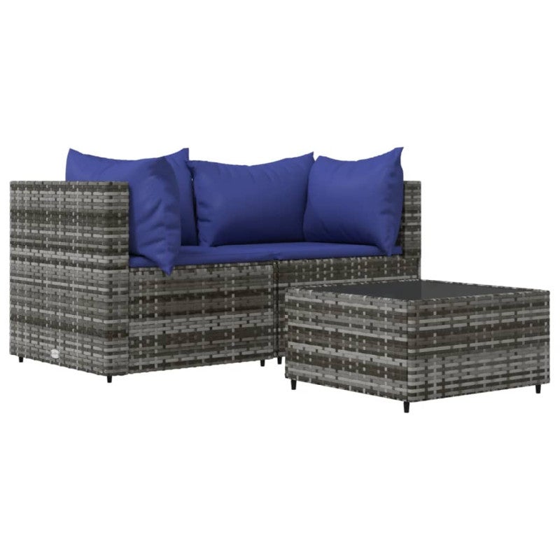 Set Divani da Giardino 3 pz con Cuscini in Polyrattan Grigio vidaXL - 2