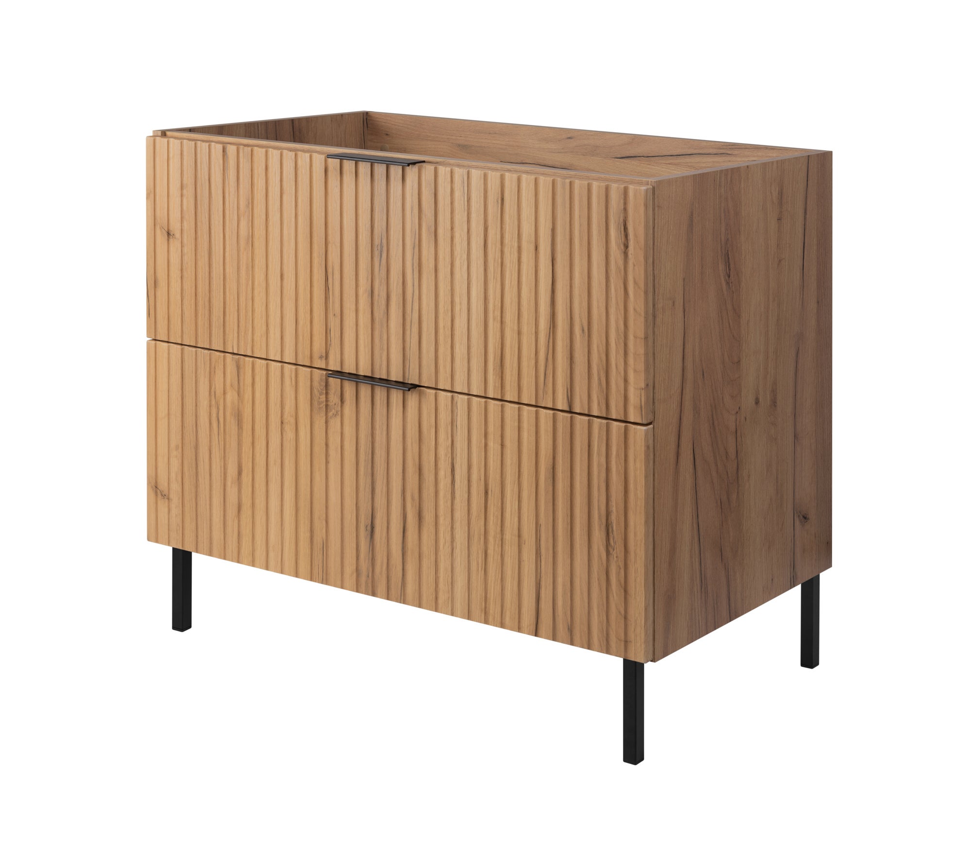 Szafka pod umywalkę FLOW 80 cm dąb craft 2 kolory uchwytów nóżki w zestawie ryflowane fronty