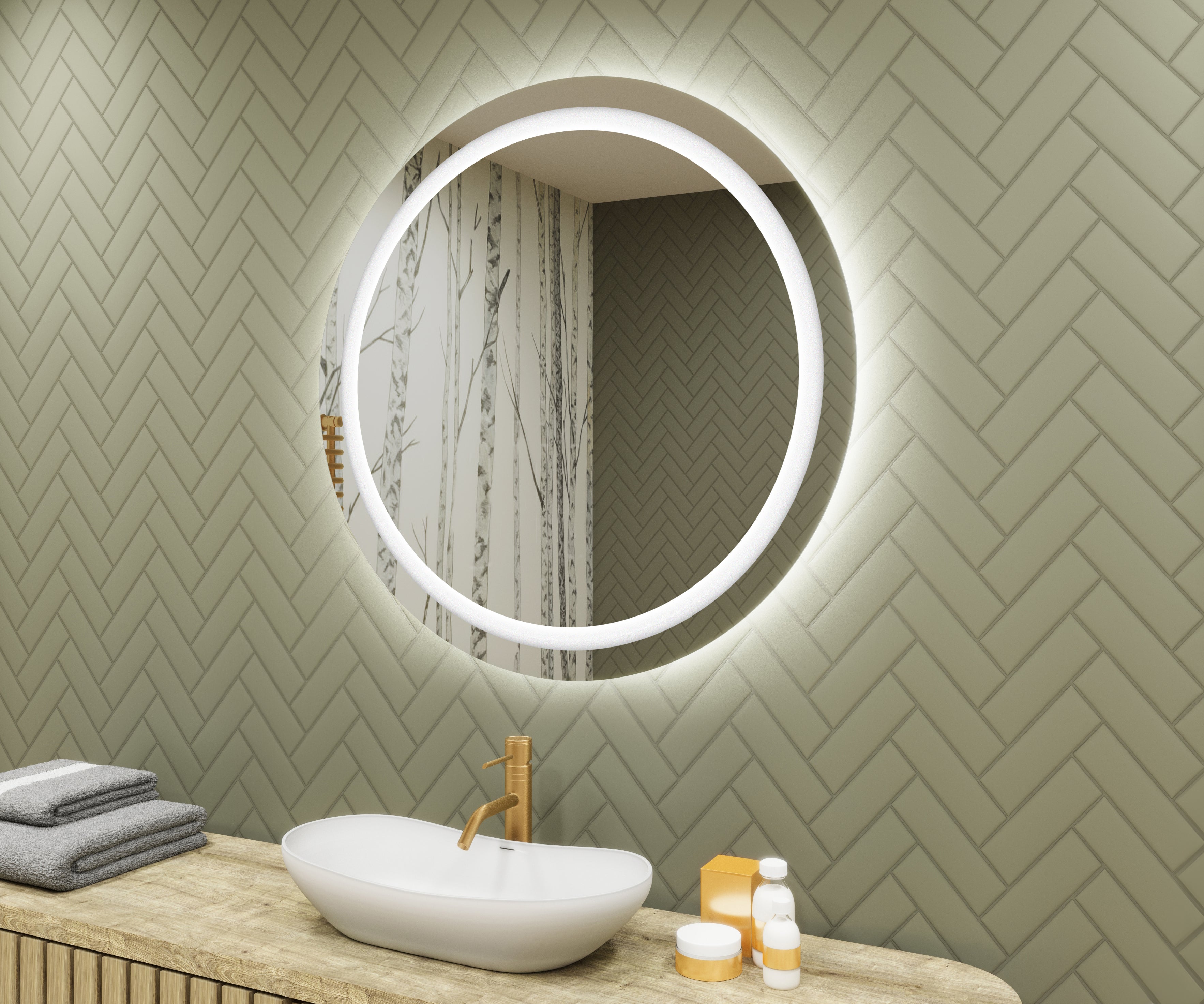 Lustro LED łazienkowe okrągłe 80x80 cm ARTFORMA – podświetlane, chłodna biel 6500K, (M021)