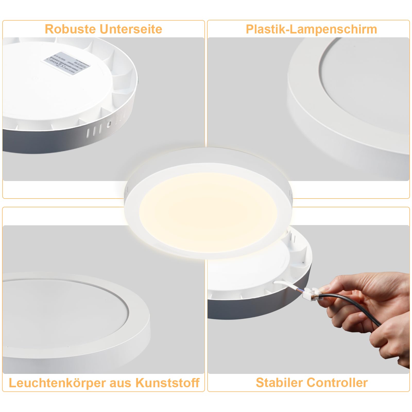 ZMH Plafonnier LED plat 18 W pour salle de bain - Lot de 2 Blanc chaud rond 3&nbsp;000 K IP44 - Lampe d'intérieur pour couloir Ø 23 cm - Moderne - 3