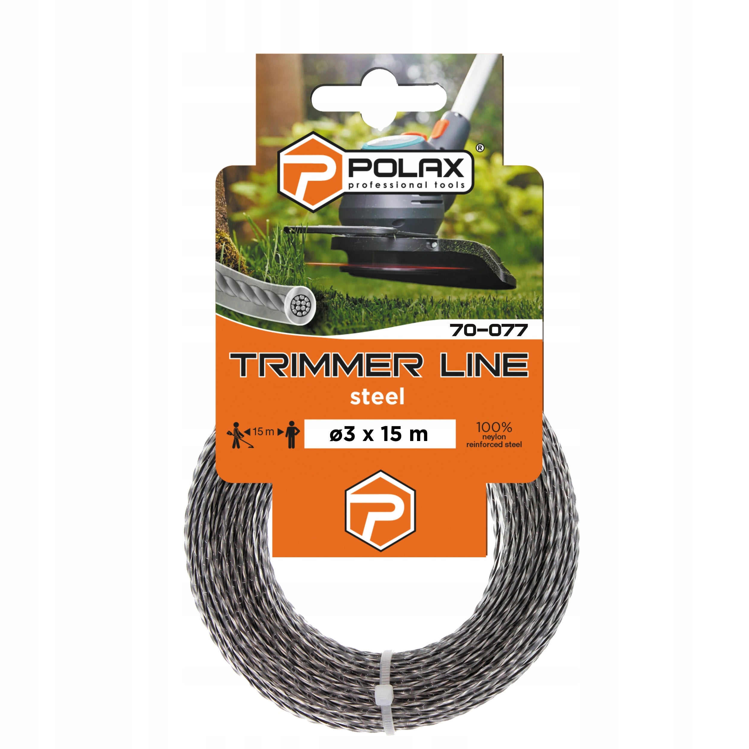 Żyłka tnąca do podkaszarek trimmer Drut stalowy 3mm x 15m Polax