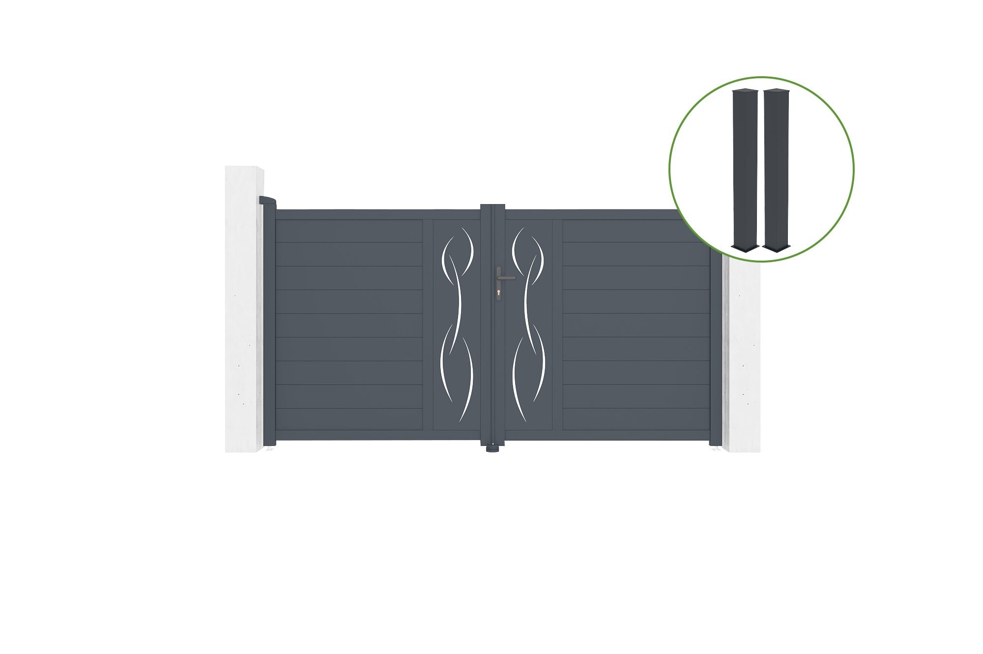 Brama skrzydłowa 3m LIFE wys. 160cm aluminium szare + 2 słupki 20x20cm wys. 190c