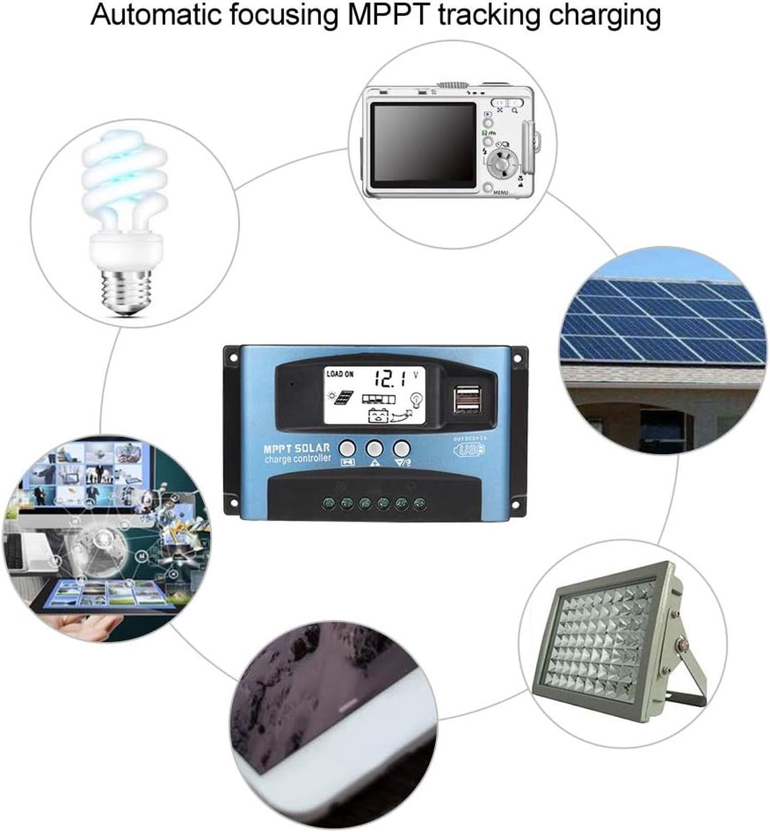 Controlador de Carga Solar, MPPT 100A carregador de bateria solar regulador de Carga controlador de painel duplo com visor LCD (100A) - 4
