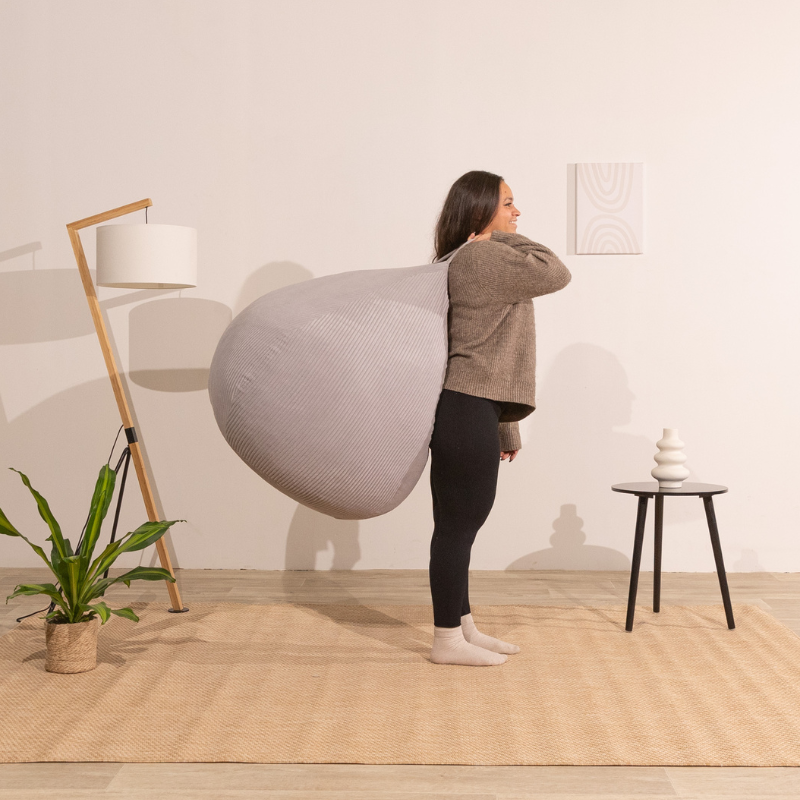 Pouf poire déhoussable velours côtelé BANANAIR 105x85 cm gris clair - 4