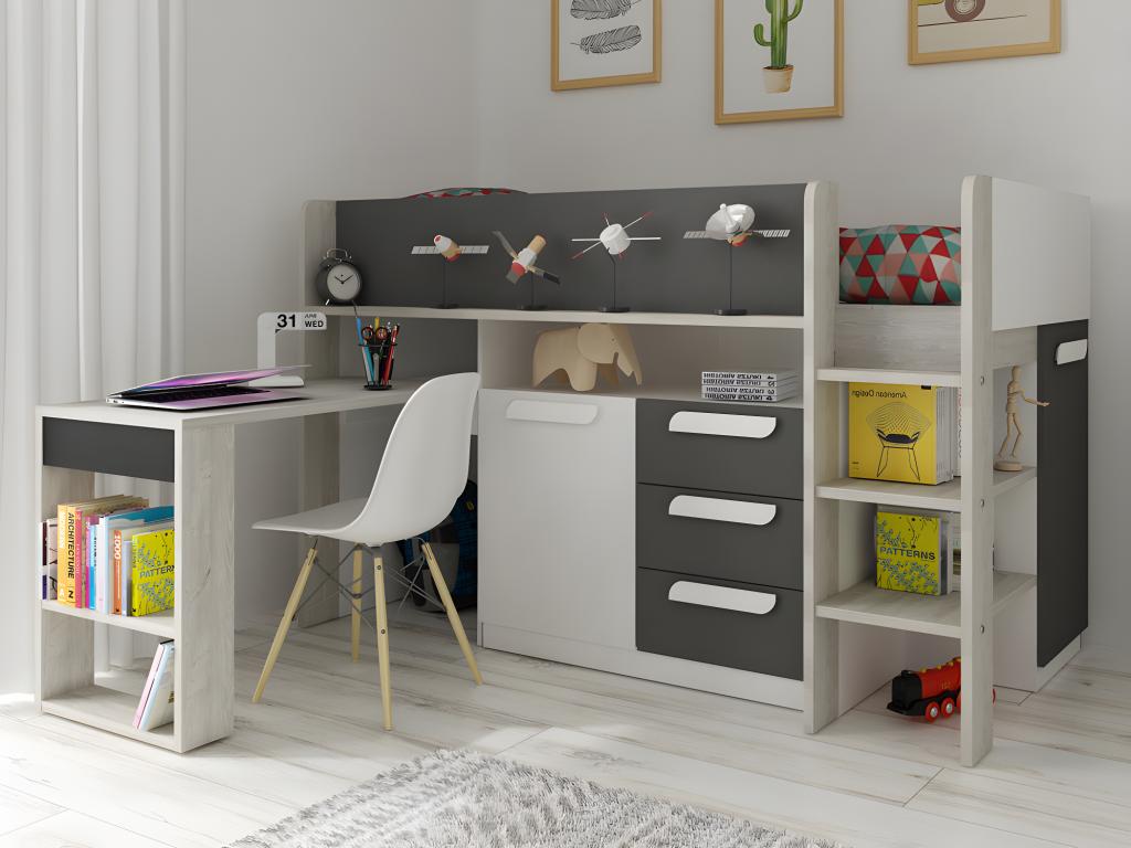 Letto a soppalco con scrivania estraibile 6020 colore bianco