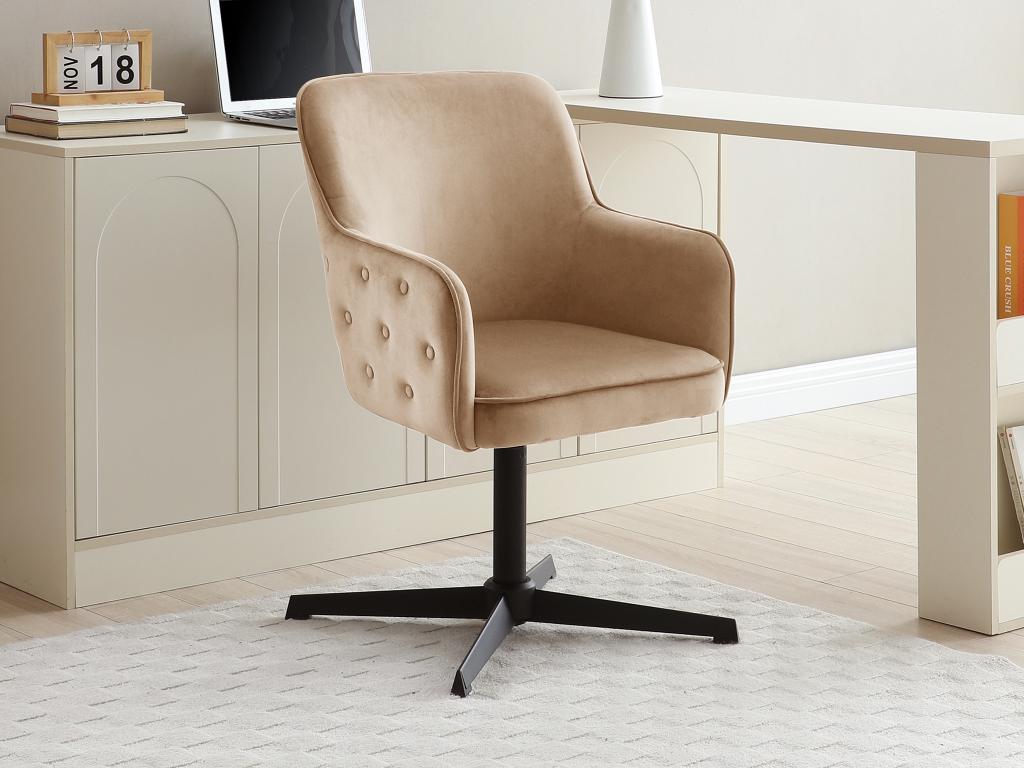 Chaise De Bureau BATARU En Velours Côtelé Rose Et Noir - Hauteur Réglable, Pivotante, Avec Roulettes