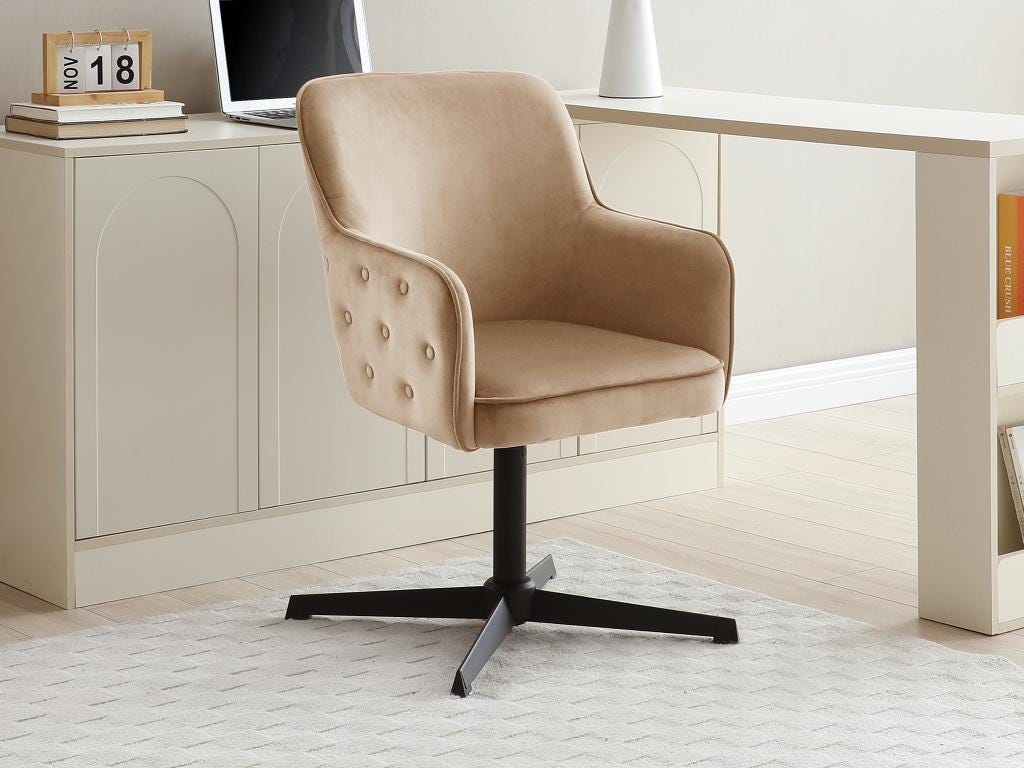 Chaise De Bureau BATARU En Velours Côtelé Rose Et Noir - Hauteur Réglable, Pivotante, Avec Roulettes
