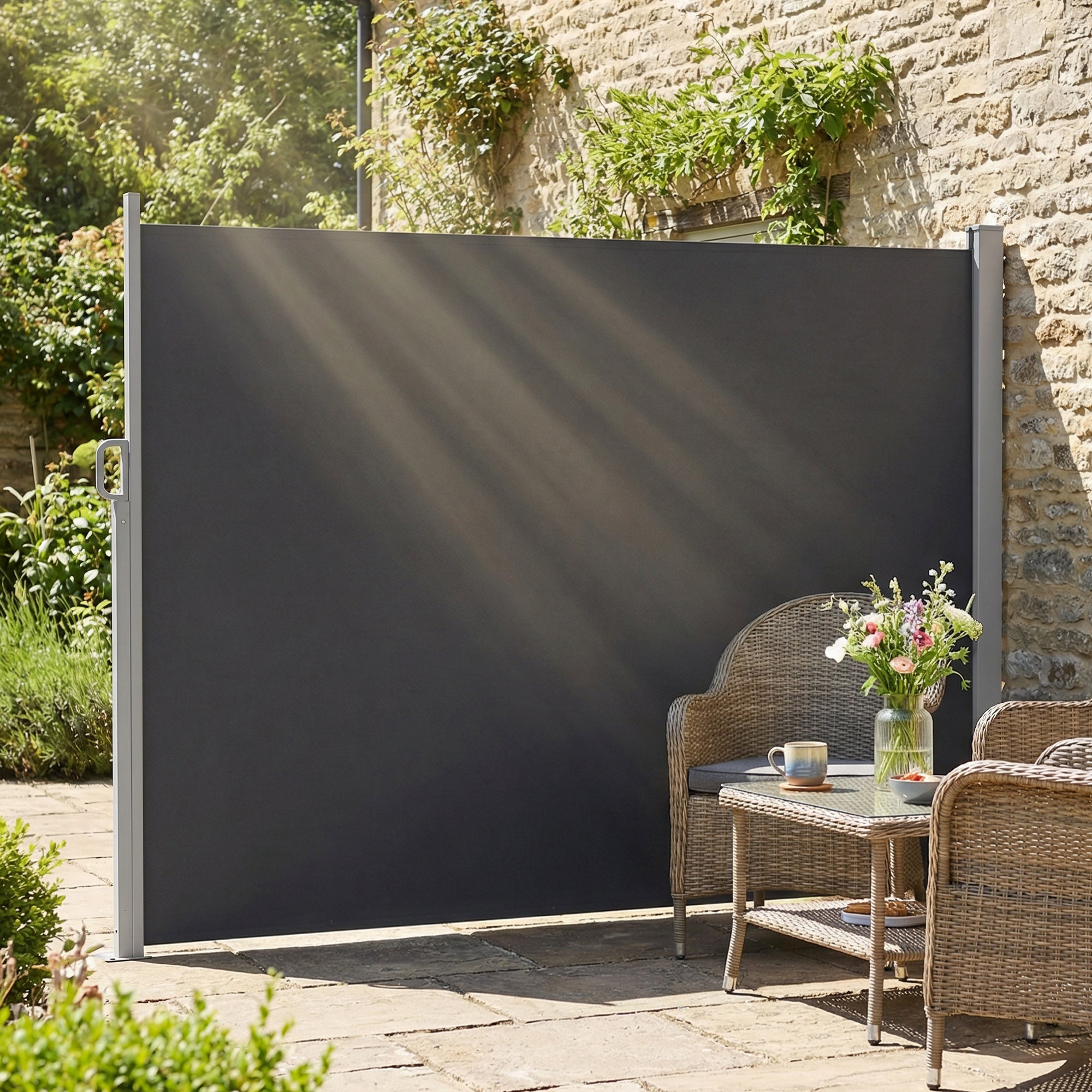 Toldo lateral extensível tela privacidade exterior hidrófugo UV50+ 420x185cm cinza escuro - 4