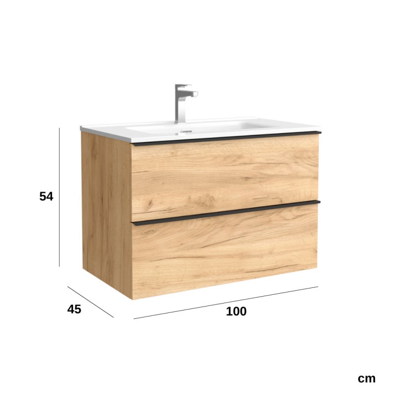 Meuble de salle de bain NABUA 100cm Chêne | Vasque Porcelaine - 5