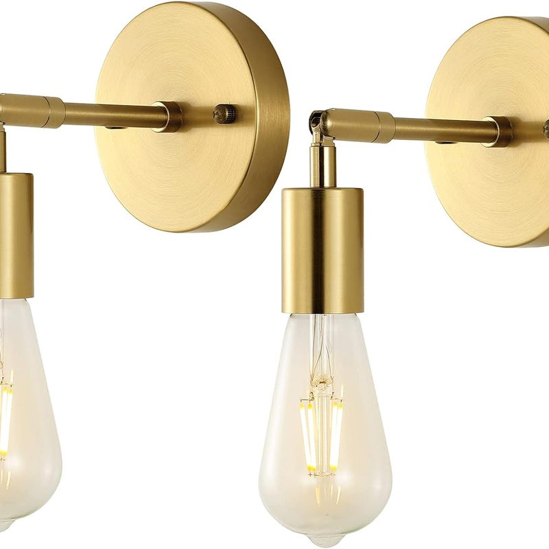 Zestaw 2 kinkietów łazienkowych w stylu retro industrialnym, szczotkowanego mosiądzu, na słupku (złoty) (z żarówkami)