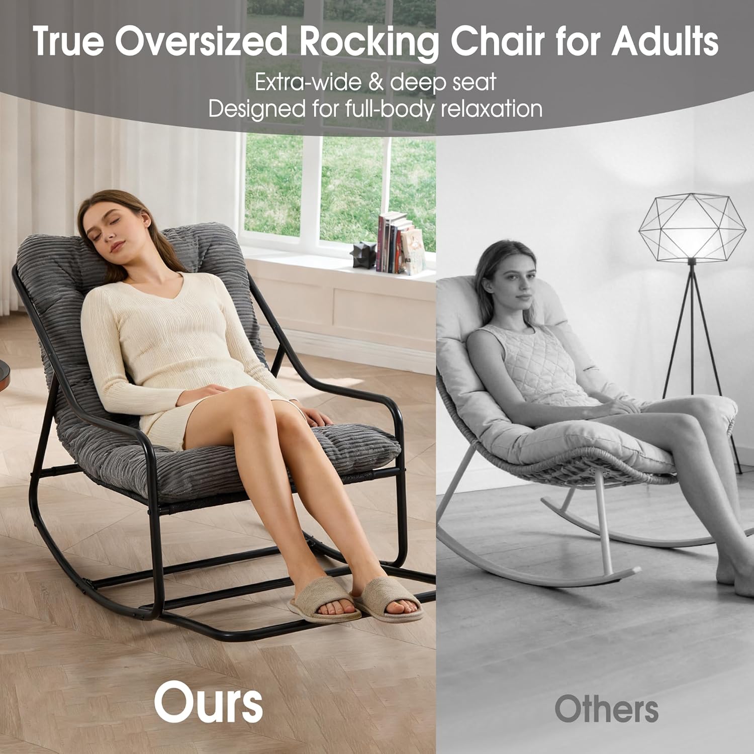 Rocking Chair Relax à Bascule avec Repose-Pieds, Coussin Velours Doux, Structure Acier Durable, Parfait pour Salon, Chambre ou Terrasse - 6