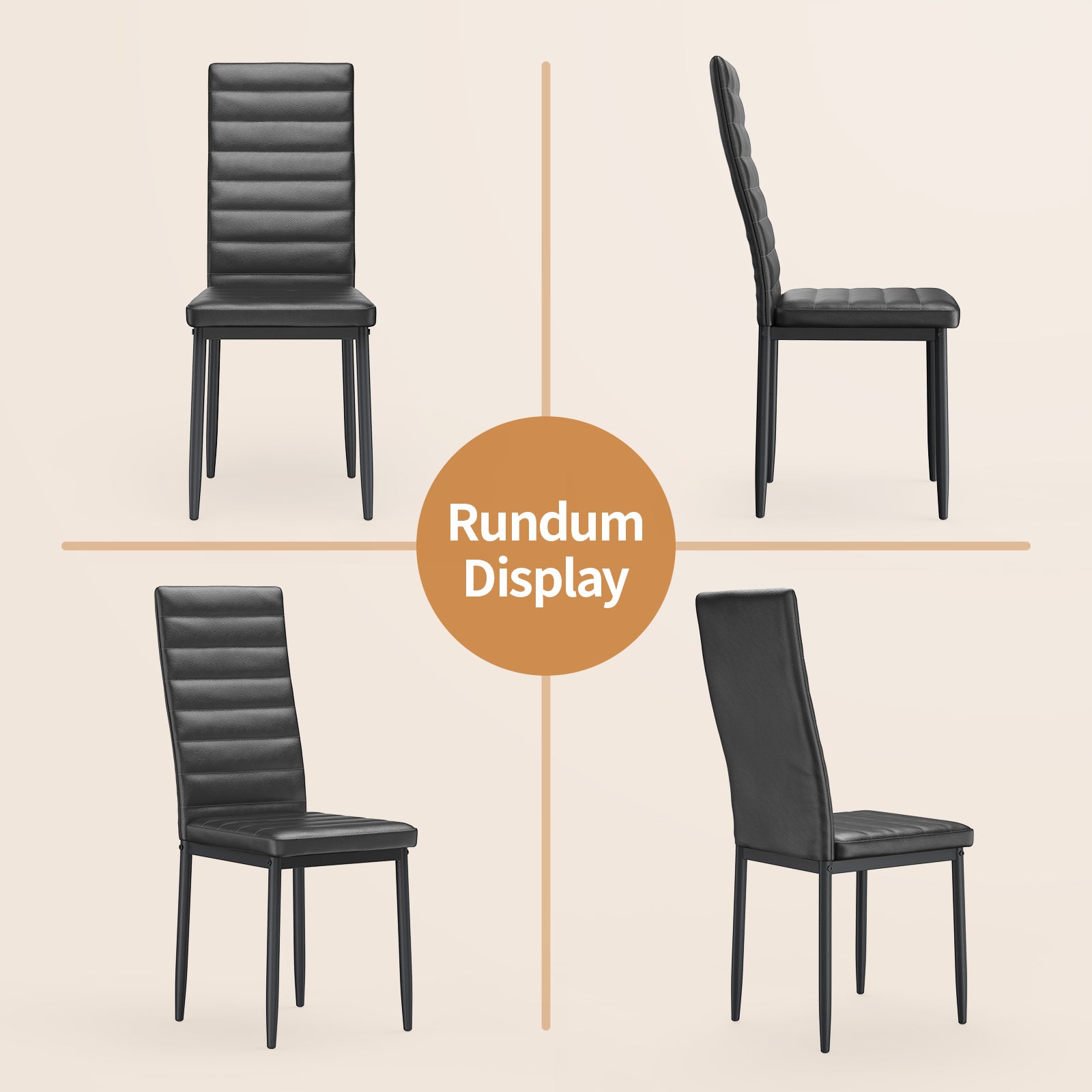 Bealife Conjunto de 4 Cadeiras de Sala de Jantar Assento Amortecido em Couro PU Pés em Metal com Dedo Antiderrapante Negro - 6