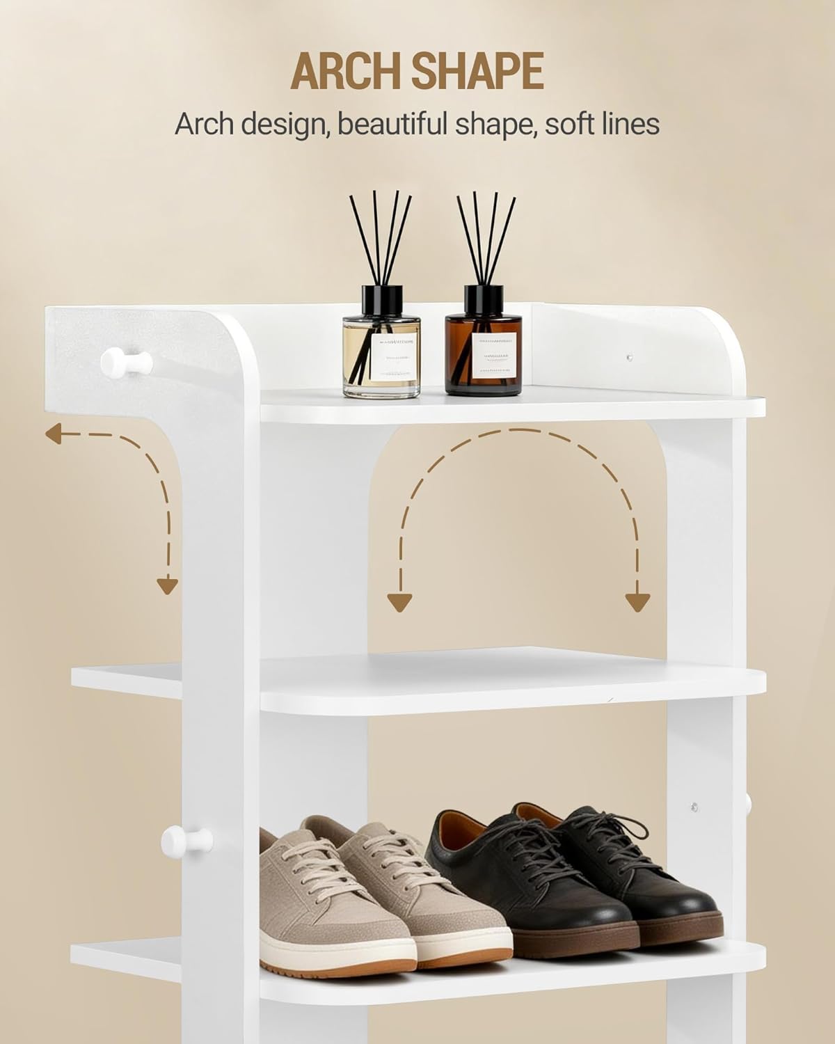 Étagère à Chaussures, Meuble à Chaussure à 10 Niveaux, Étagère de Rangement avec Crochets, Réglable, Peu Encombrante pour L'entrée, Couloir, Blanc - 5