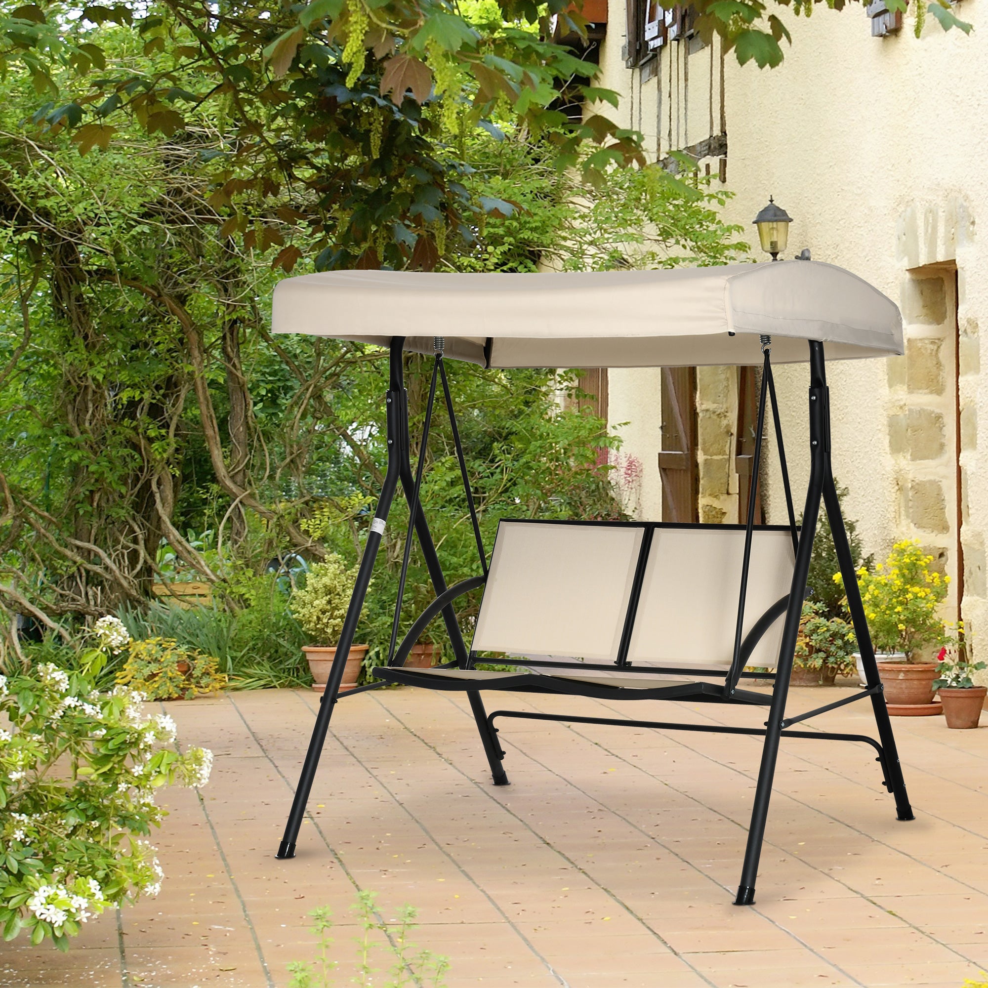 Baloiço de Jardim Outsunny em Aço e Textilene Bege 140x118x162 cm - 2