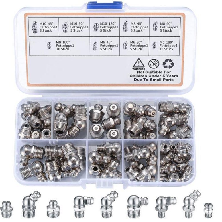 Kit 45 Raccorderia Ingrassatori In Ottone M6 M8 M10 – Assortimento Per Pistole Ad Aria Calda E Macchinari