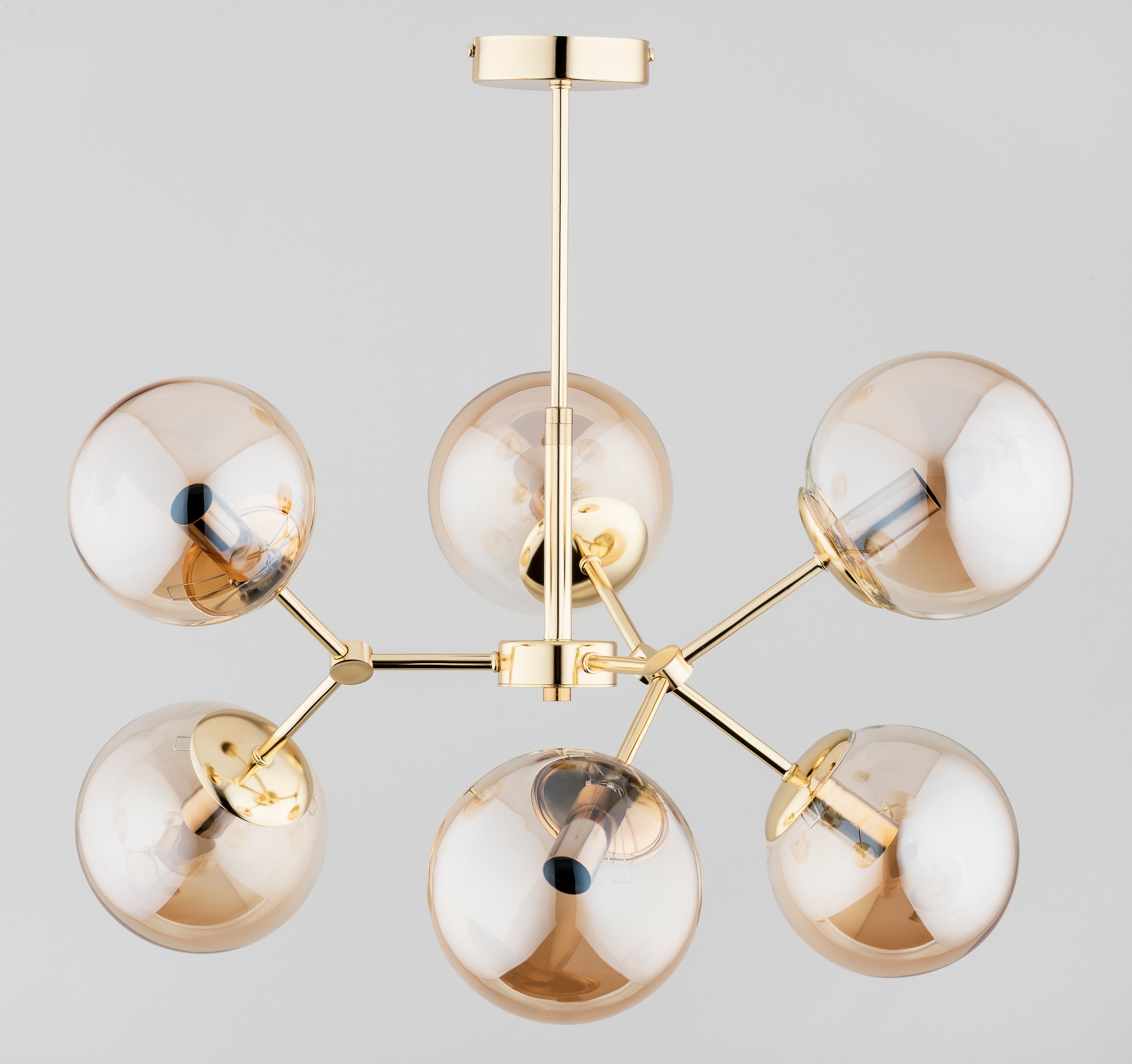 Lampa wisząca Foton złoto-bursztynowy 6xE14x10W nowoczesna wym: 51 x 58 x 58 cm szkło Alfa - 2