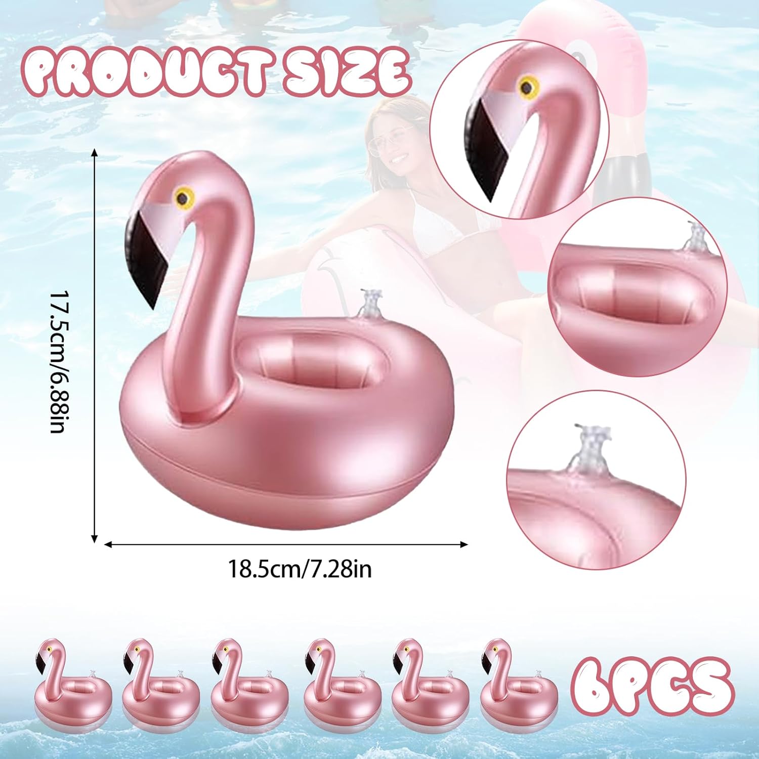 Lot De 6 Porte-bouteilles Gonflables Pour Piscine – Flamant Rose, Palmier, Pratique Et étanche, Pour Apéro Aquatique