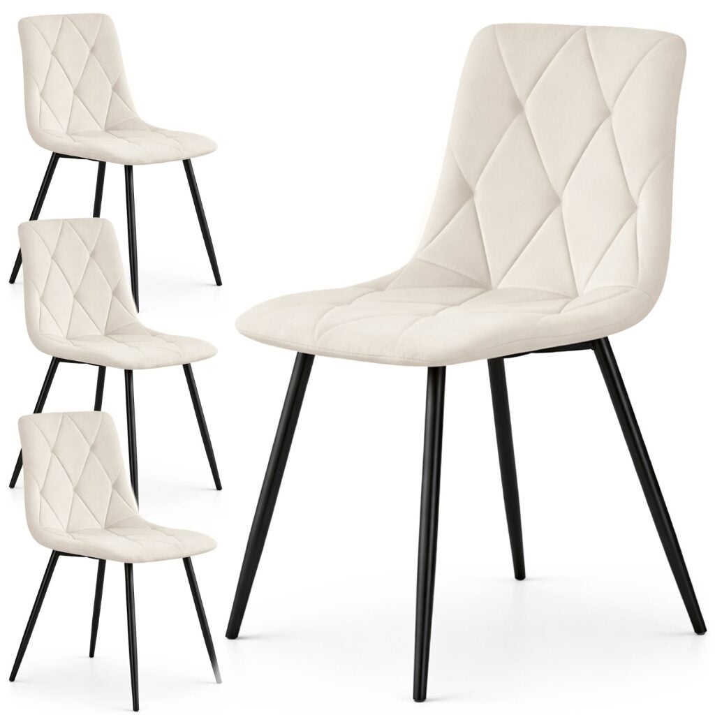 4x Welurowe krzesło tapicerowane pikowane Beżowe MILO Czarne nogi