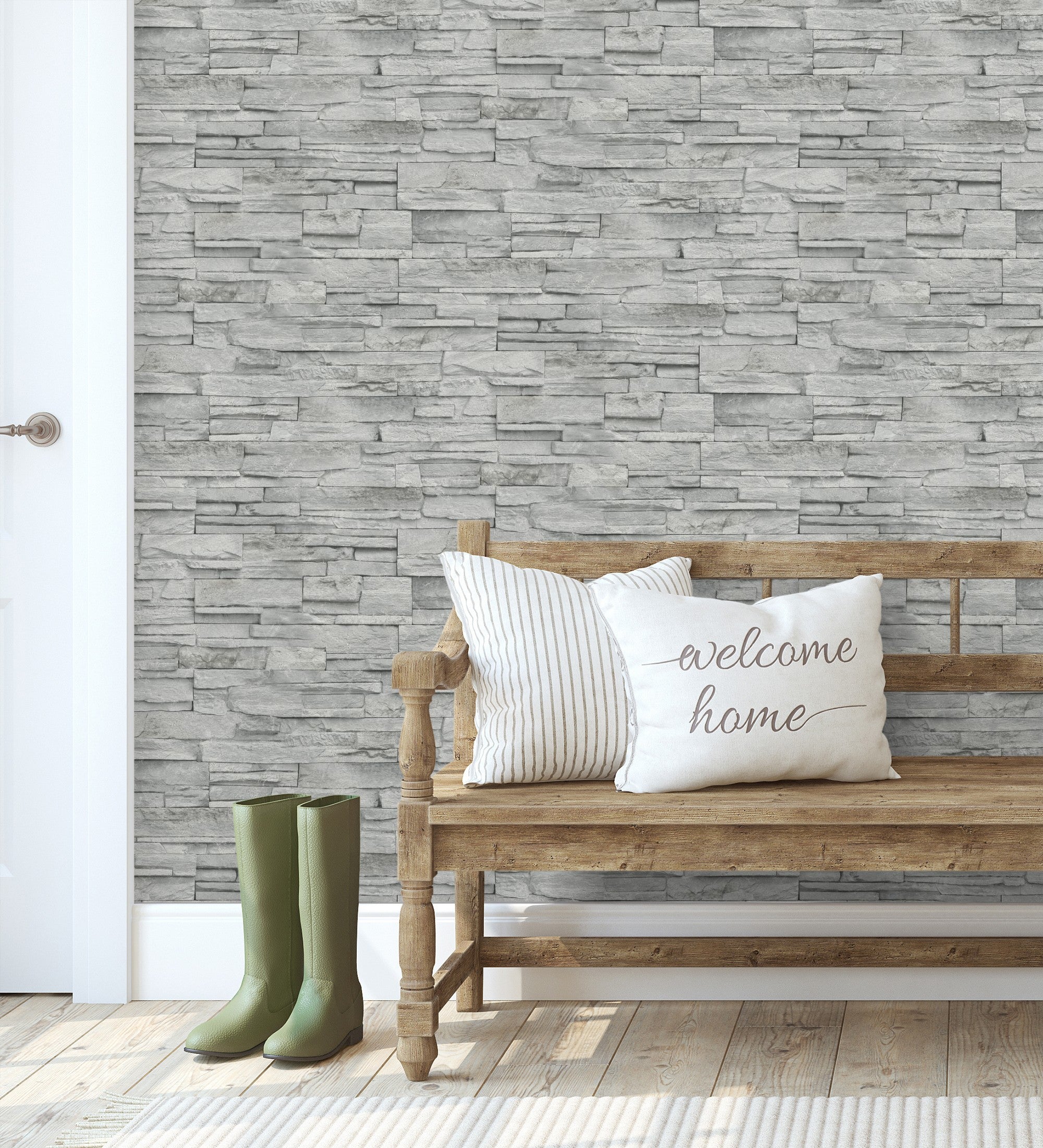 Papel pintado vinílico lavable de piedra pizarra gris con textura en relieve - dakota stone 682660 de gaulan - rollo de 10 m x 0,53 m