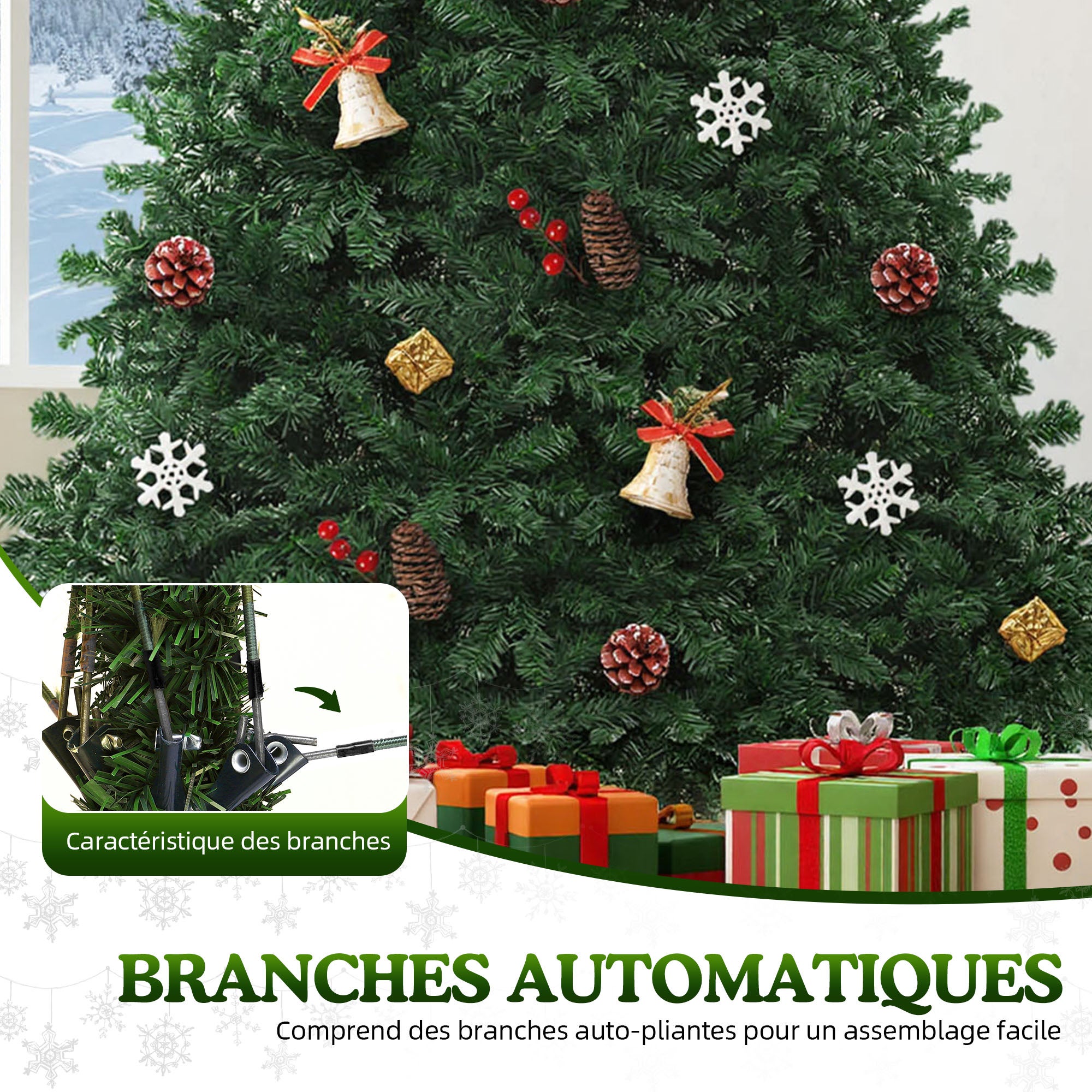 Sapin de Noël Artificiel 274cm Green Balconera 2028 Branches, avec Support en Métal Pliable, Décoration de Fête, Montage Rapide - 5