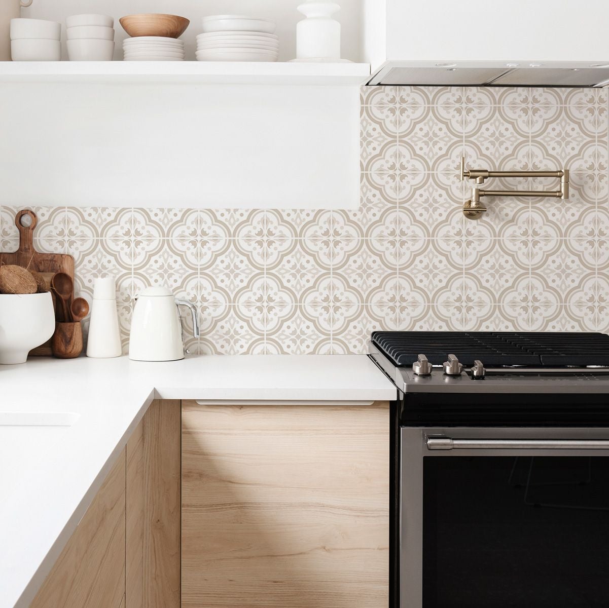 Papel vinilico para cocina azulejos lisbona crudo y blanco lavable y removible - 1 rollo 50x300 cm - decochic