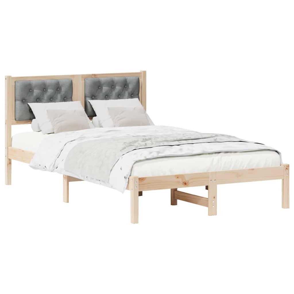 Cadre de lit gris clair, pin massif, pour la chambre, 135 × 190 cm - 3