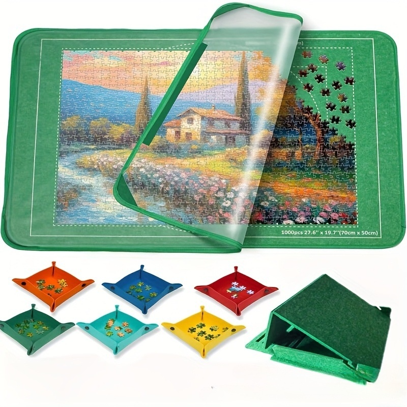 Tapis De Puzzle 1000 Pièces 32x22" + 6 Plateaux De Tri + Couvercle Transparent Anti-poussière Et Anti-chat