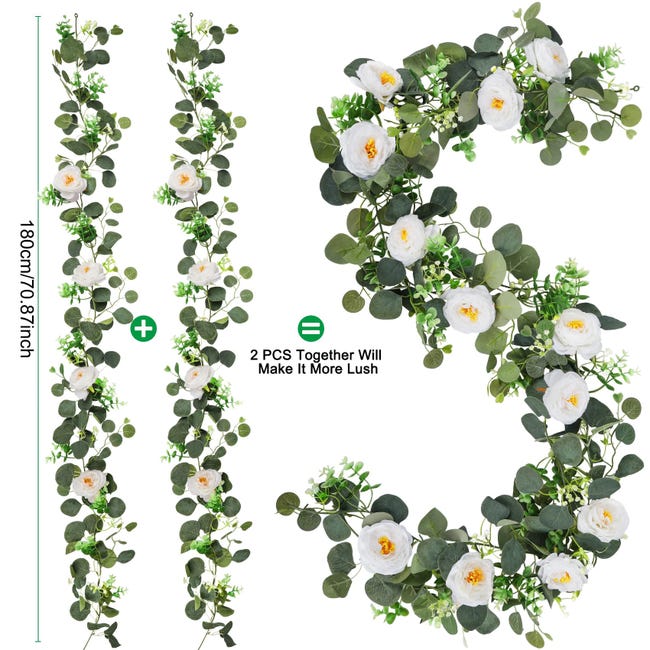 Confezione da 2 ghirlande di eucalipto artificiali da appendere, foglie verdi di eucalipto, ghirlanda di viti da appendere, decorazione per matrimoni, centrotavola vintage, decorazioni per la casa e Confezione da 2 ghirlande di eucalipto artificiali da appendere, foglie verdi di eucalipto, ghirlanda di viti da appendere, decorazione per matrimoni, centrotavola vintage, decorazioni per la casa e