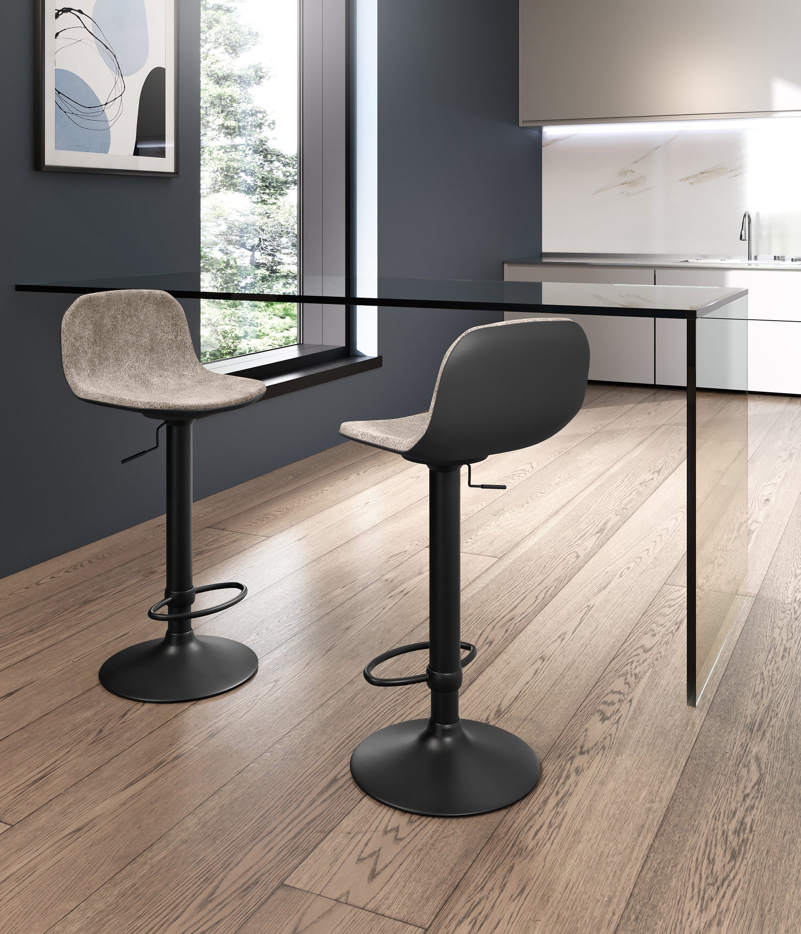 Teo - Czarny stołek z mikrofibry - zestaw 2 szt.