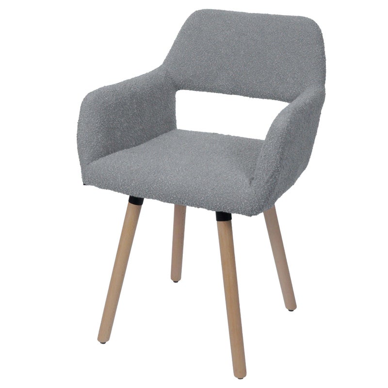 Krzesło do jadalni HWC-A50 II, krzesło do kuchni krzesło tapicerowane, drewno tkanina/tkanina bouclé (450g/m²) MVG ~ szary