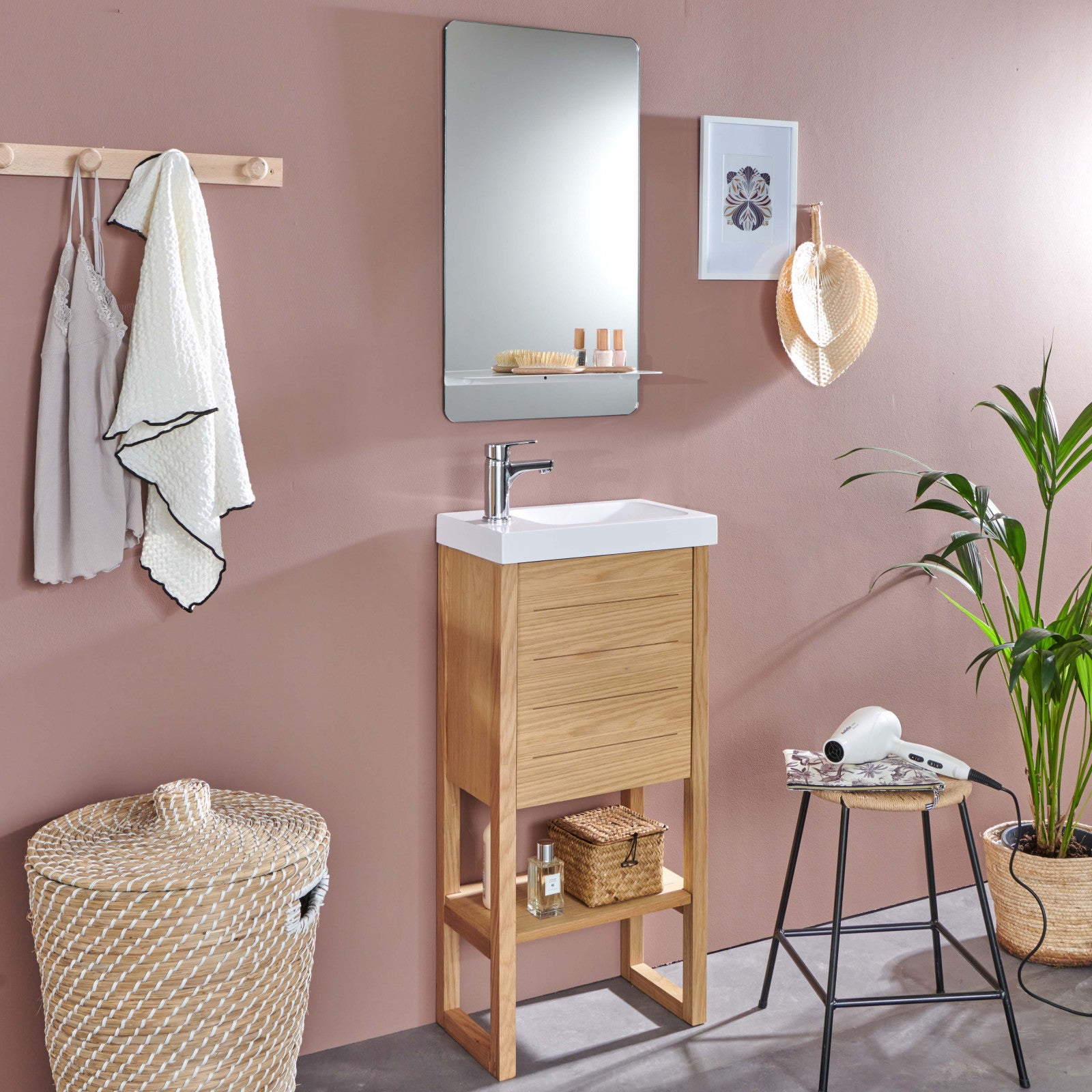 Meuble lave-mains ATOLL avec vasque blanche + miroir - 3