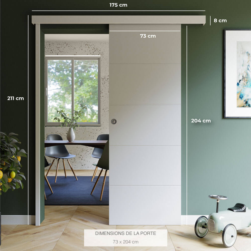 Porte Coulissante avec Rail + Serrure - Prépeinte Ligne 73 cm - 5